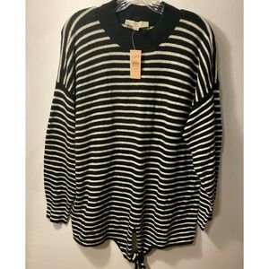 LOFT Plus Soft Knit Wool Pullover Sweater Size 16/18 Black White Stripes Tie New